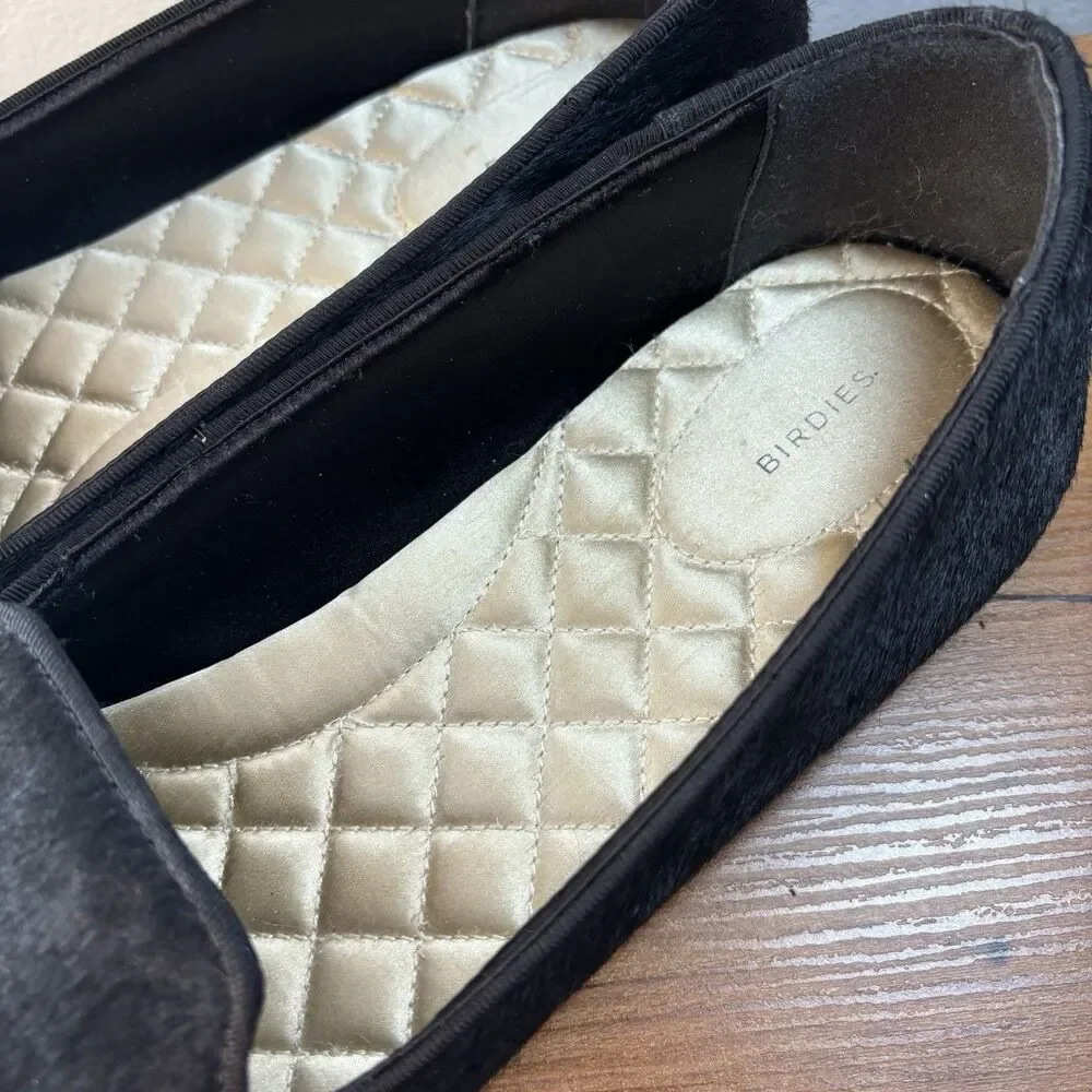 Birdies Blackbird Flats Womens 10 Black Calf Hair Loafer Calf Hair Slip On